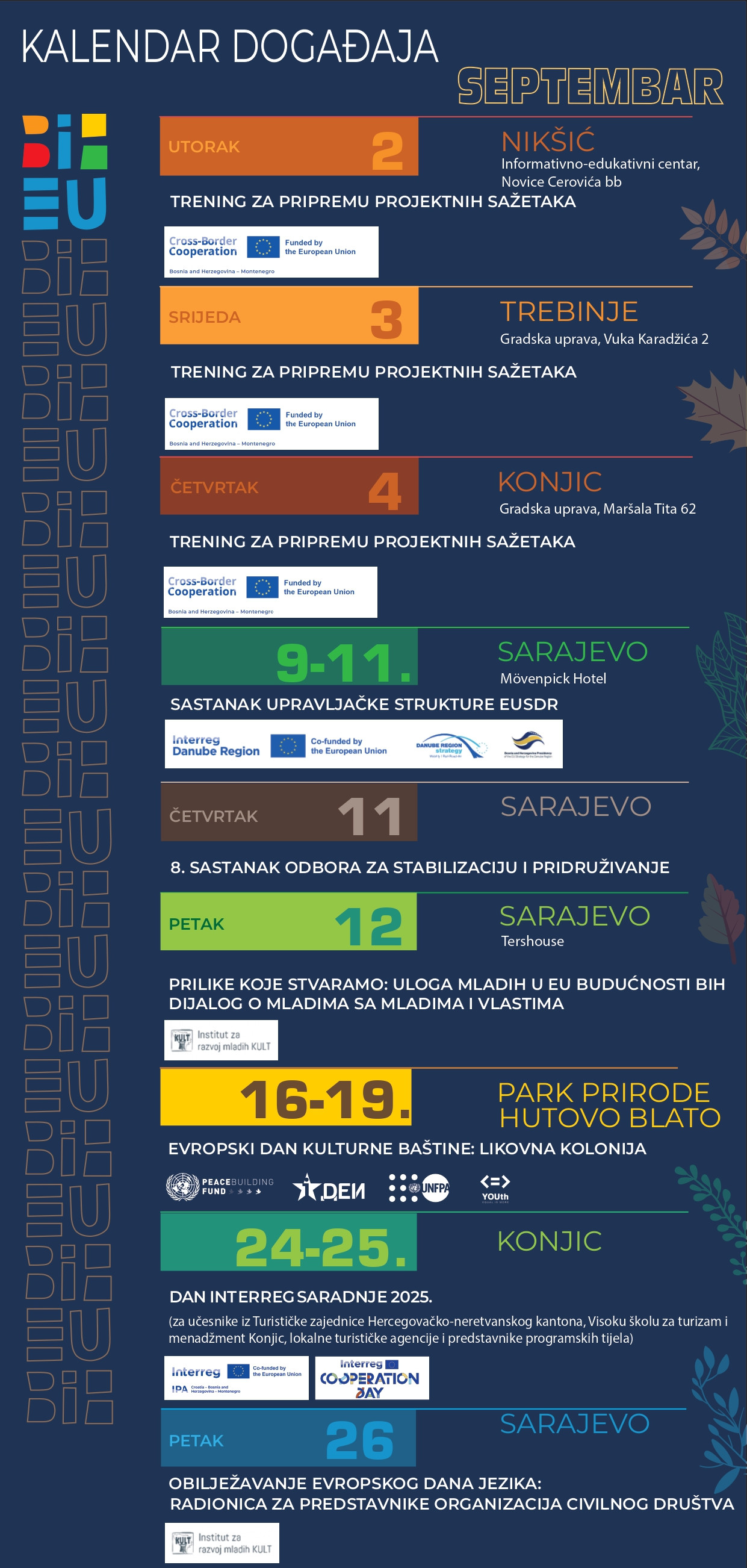 Kalendar događaja za septembar 2025.